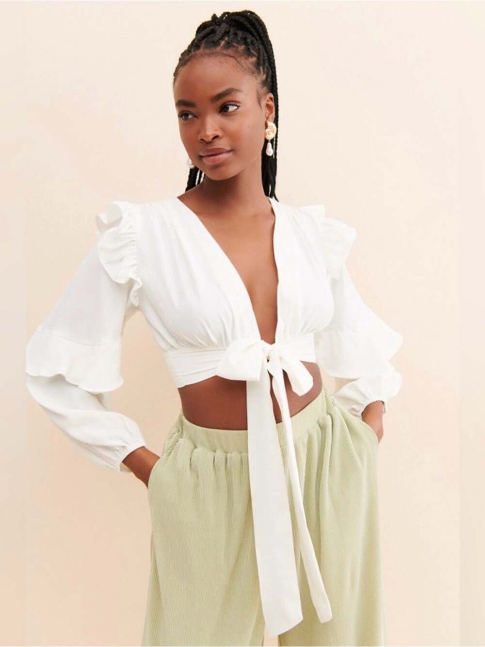 Line & Dot Sonia Cropped Ruffled Blouse - Picture 1 of 9